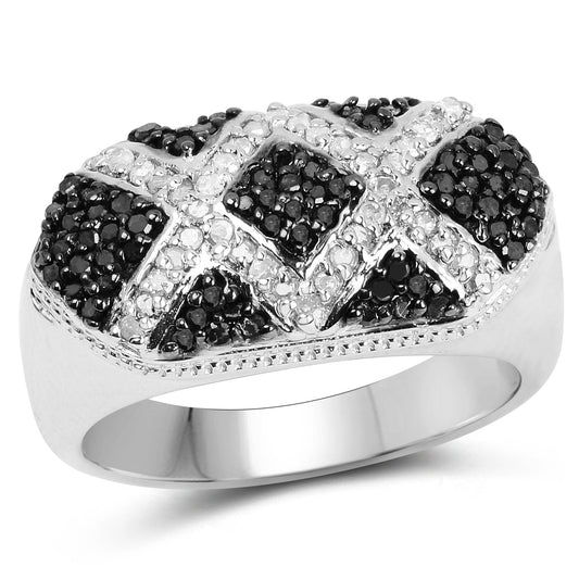 Anillo de plata de ley .925 con diamantes azules y blancos auténticos de 0,61 quilates