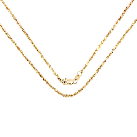 Cadena de soga ligera de oro amarillo de 14 quilates, 18 pulgadas y 1.5 mm, con broche de langosta