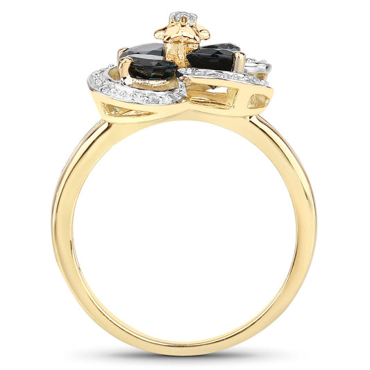 Anillo de plata de ley .925 con topacio azul de Londres y topacio blanco genuino de 1,76 quilates