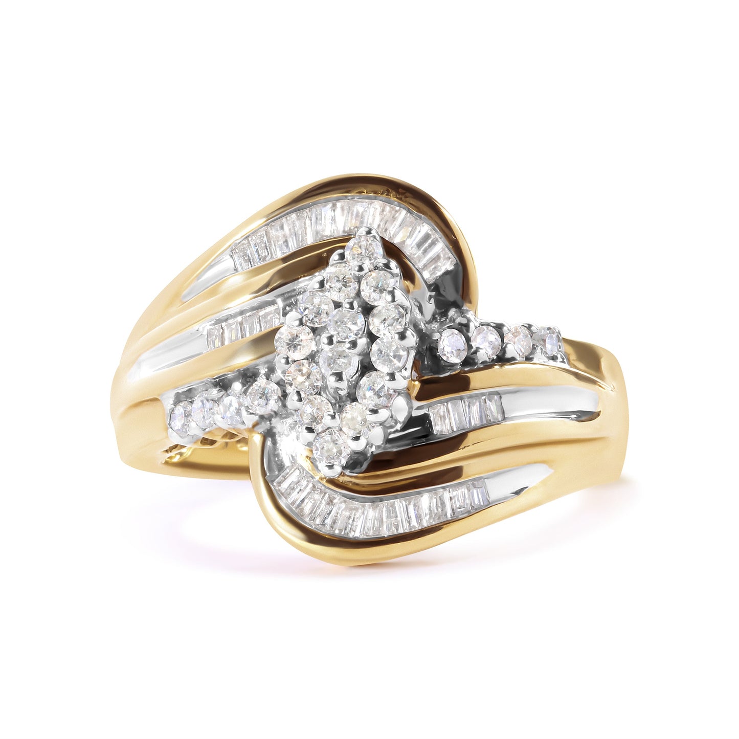Anillo de oro amarillo de 10K con racimo de diamantes en forma de pera de 1/2 quilate y remolino (color H-I, claridad I1-I2) - Talla 7