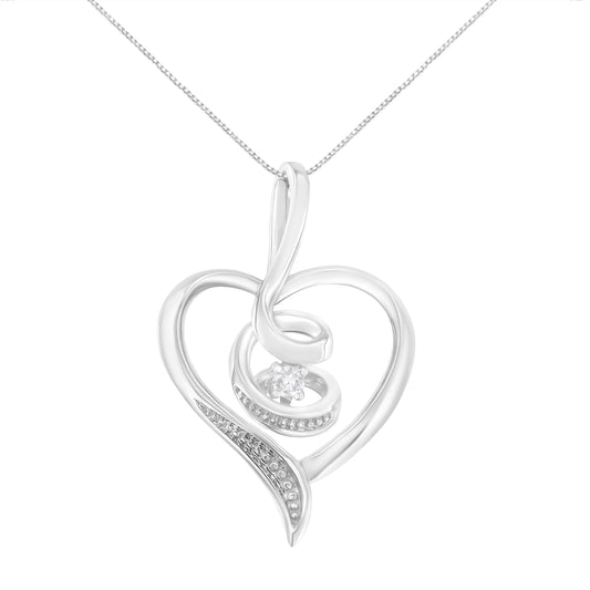 Collar con colgante de corazón abierto con diseño de remolino de diamante redondo de oro blanco de 10 quilates y 0,03 quilates de Espira (color I-J, claridad I2-I3), 45,72 cm
