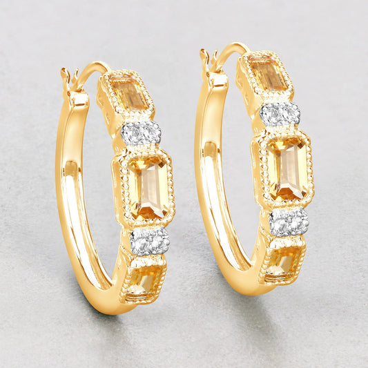 2.88 Carat Genuine Citrine and White Topaz .925 Sterling Silver Earrings - view 2