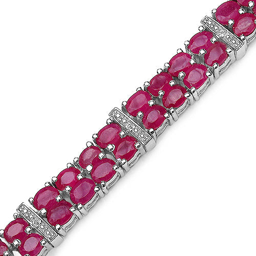 Pulsera de plata de ley .925 con rubí genuino relleno de vidrio de 16,77 quilates y topacio blanco