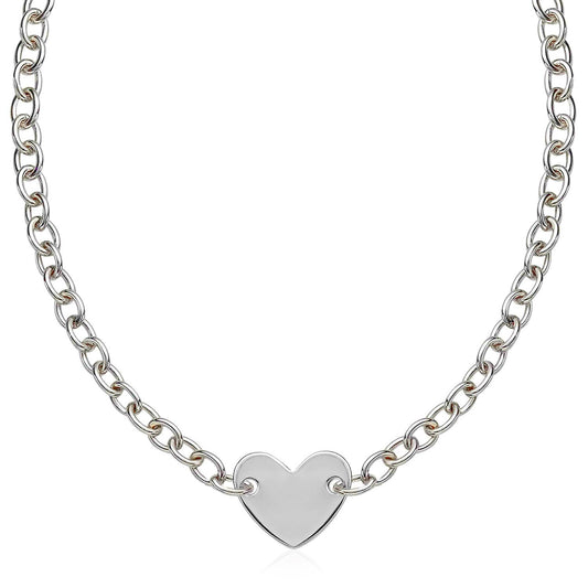 Pulsera de cadena de plata de ley rodiada con motivo de corazón plano