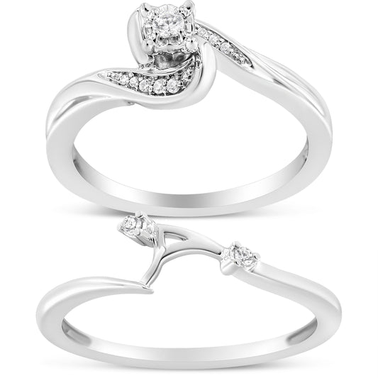 Anillo y banda de plata de ley .925 con remolino y bypass de diamantes de 1/10 Cttw (color I-J, claridad I3) - Talla 7