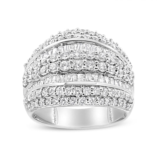 Anillo de racimo de diamantes redondos y talla baguette de 2.00 Cttw en plata de ley .925 (color H-I, claridad I1-I2) - Talla 7