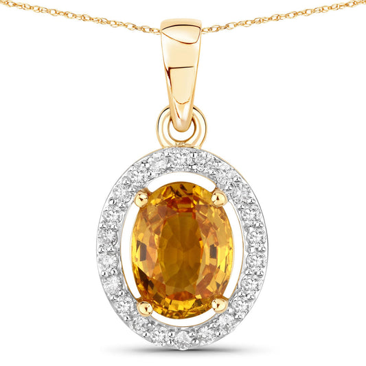 Colgante de oro amarillo de 14K con zafiro amarillo auténtico de 1.78 quilates y diamantes blancos