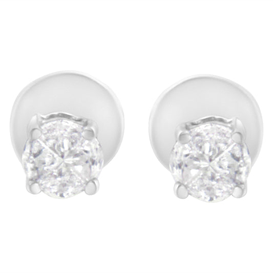 Pendientes de solitario con diamantes de talla pastel de oro blanco de 14K y 1/2 quilate en total (color H-I, claridad SI1-SI2)