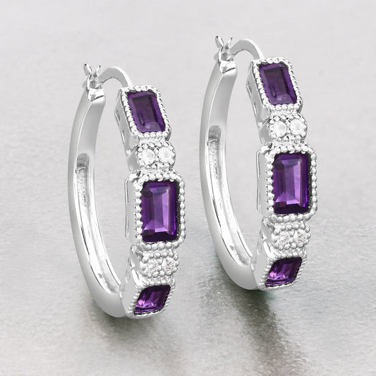 2.18 Carat Genuine Amethyst and White Topaz .925 Sterling Silver Earrings - view 2