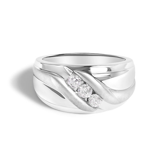 Anillo de banda de 3 piedras con canal de diamante de 1/2 quilates de plata de ley .925 para hombre - Talla de anillo 10