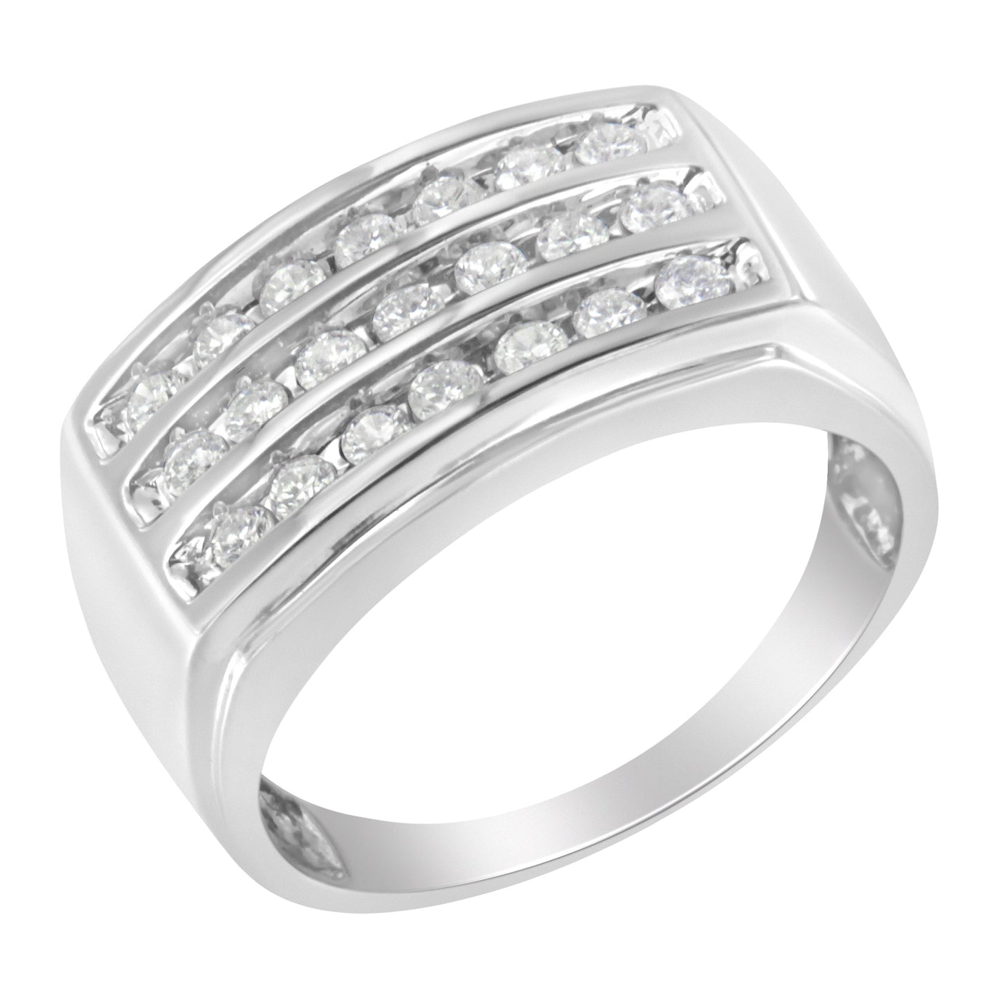 Anillo de banda de oro blanco de 14 quilates con diamantes engastados (1 ct. peso total, color H-I, claridad SI2-I1)