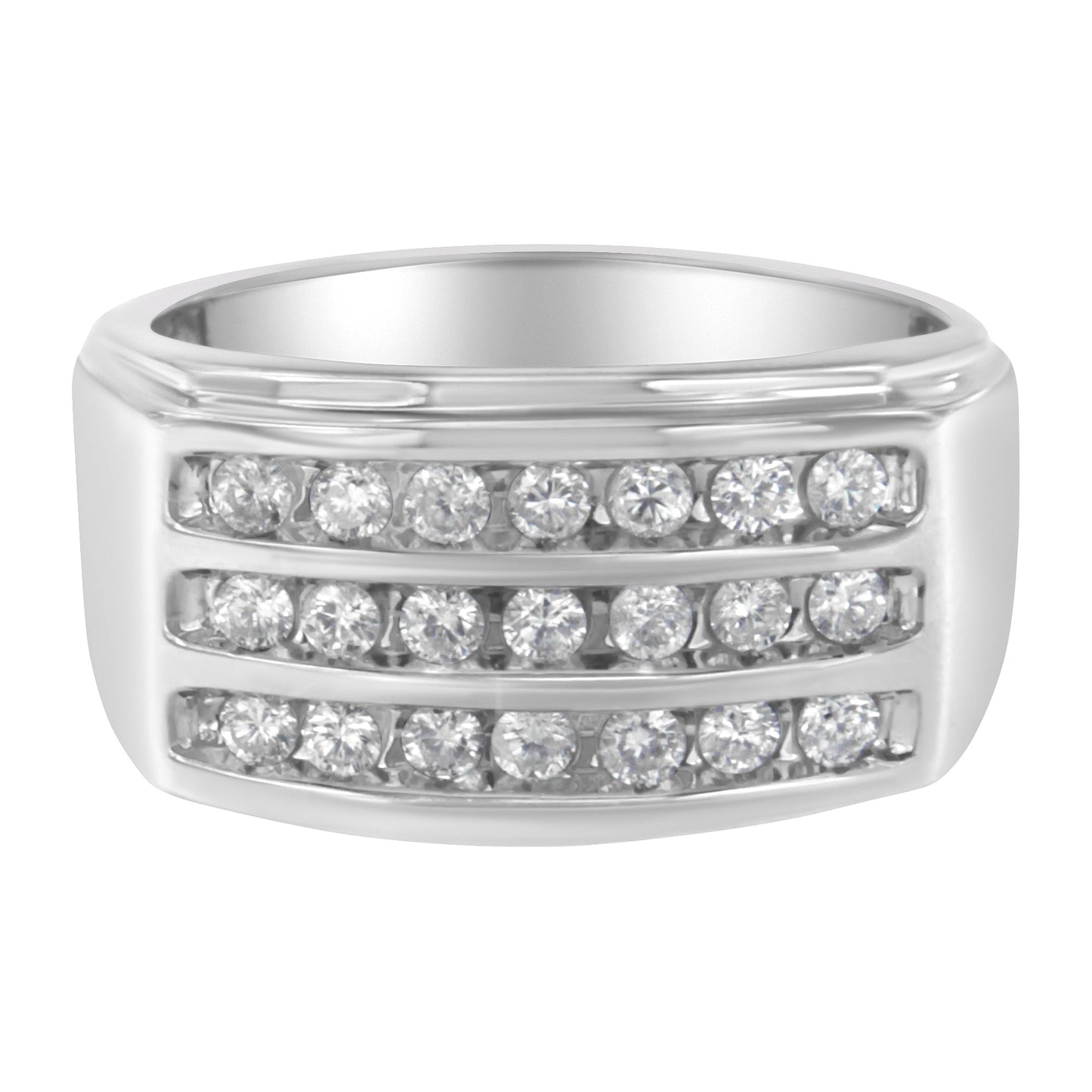 Anillo de banda de oro blanco de 14 quilates con diamantes engastados (1 ct. peso total, color H-I, claridad SI2-I1)