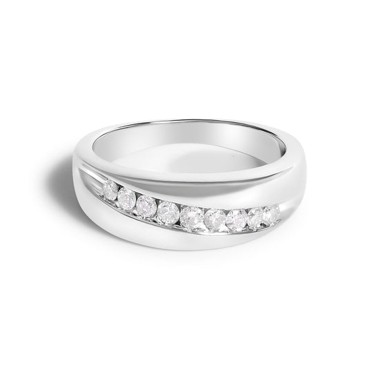 Anillo de banda de 9 piedras de diamante de 1/2 quilate de plata de ley .925 para hombre - Talla 10