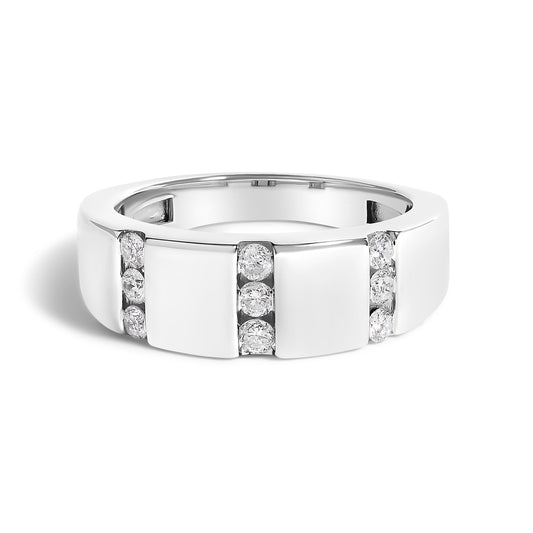 Anillo de banda de tres piedras en fila de plata de ley .925 con 1/2 quilate total de diamantes para hombre (color H-I, claridad I1-I2) - Talla de anillo 10