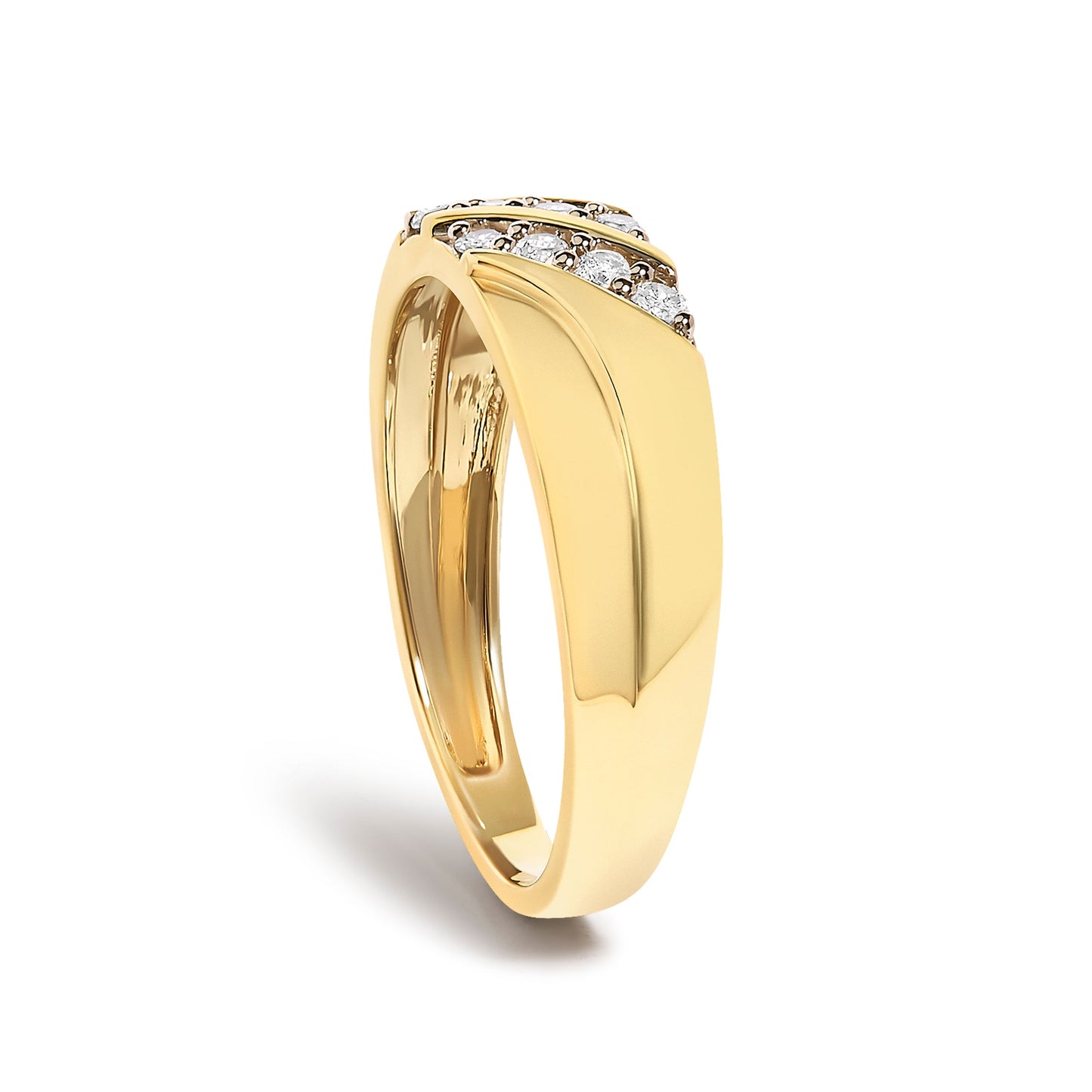 Men's 14K Yellow Gold Plated Sterling Silver 1/4 Cttw Diamond Two Row Channel Band Ring