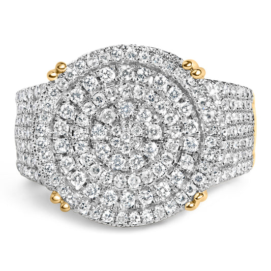 Men's 10K Yellow Gold 2-1/10 Cttw Diamond Concentric Circles Cocktail Ring