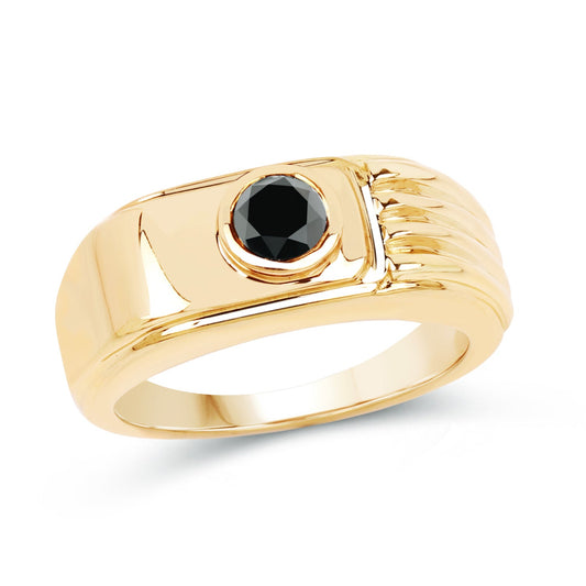 Anillo de Plata de Ley .925 Chapado en Oro Amarillo de 14K con Diamante Negro Genuino de 0.25 Quilates