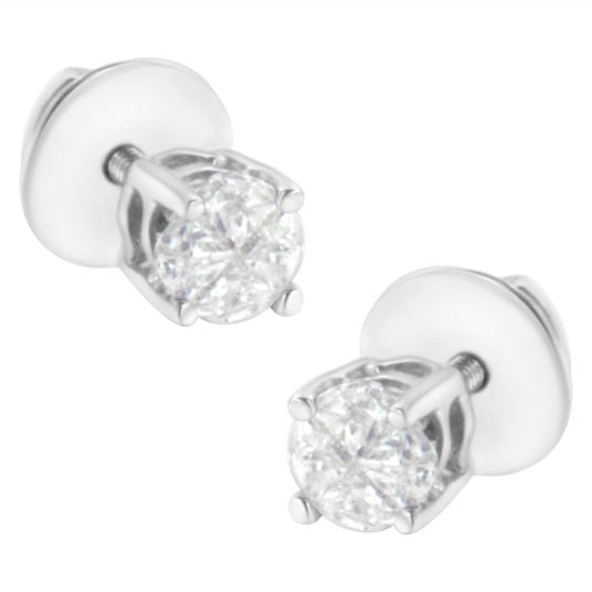 Pendientes de solitario con diamantes de talla pastel de oro blanco de 14K y 1/2 quilate en total (color H-I, claridad SI1-SI2)