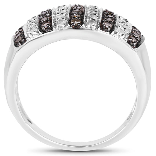 Anillo de plata de ley .925 con diamantes genuinos champán de 0.83 quilates y diamantes blancos