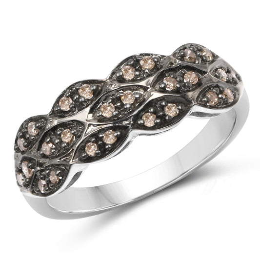 Anillo de plata de ley .925 con diamante de champán auténtico de 0,31 quilates