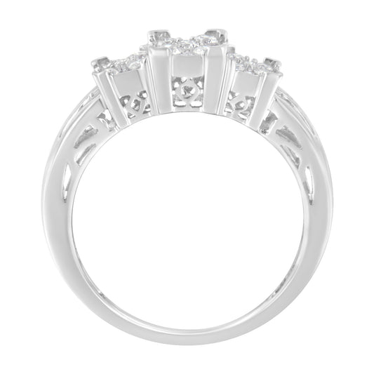 Anillo de compromiso de oro blanco de 10 quilates con diamantes talla brillante y baguette de 1/2 quilate de 3 piedras con 3 grupos cuadrados (color H-I, claridad SI2-I1) - Talla 6-3/4