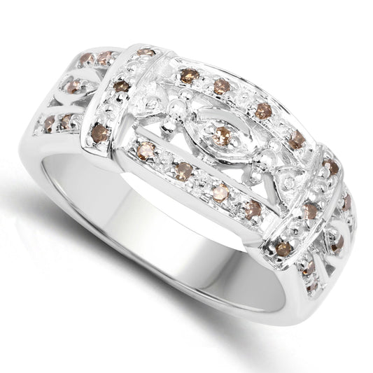 Anillo de plata esterlina .925 con diamante auténtico color champán de 0.32 quilates