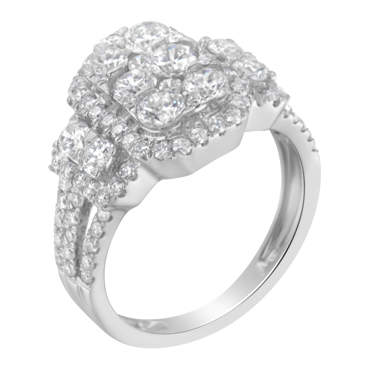 Anillo de cóctel de oro blanco de 14 quilates con racimo de diamantes de 2 1/4 quilates en total (color G-H, claridad SI2-I1) - Talla 7