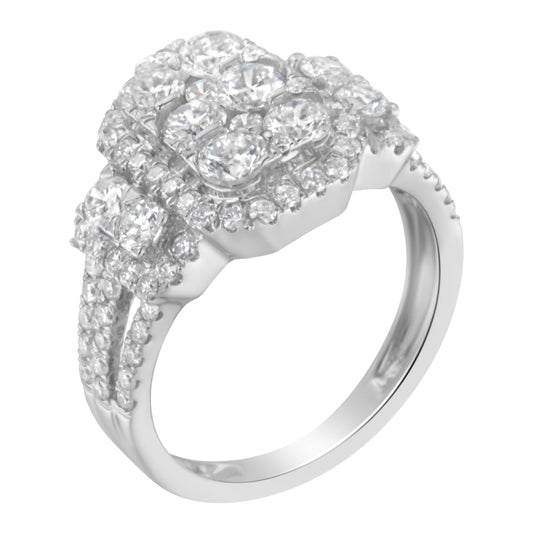 Anillo de cóctel de oro blanco de 14 quilates con racimo de diamantes de 2 1/4 quilates en total (color G-H, claridad SI2-I1) - Talla 7