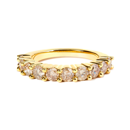 Anillo de aniversario de 10 piedras de oro amarillo de 14 quilates chapado en plata de ley .925 con diamantes de talla redonda brillante de 2,0 quilates (color J-K, claridad I1-I2) - Talla 6