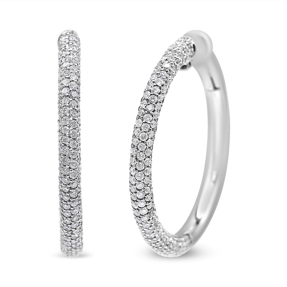 Pendientes de aro con palanca trasera tipo semi-eternity de oro blanco de 18K con pavé de diamantes de 2 1/3 Cttw (color F-G, claridad VS1-VS2)
