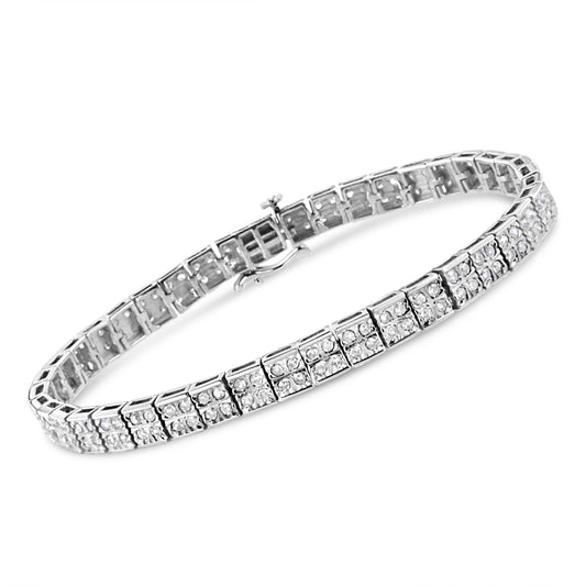 Pulsera de eslabones de caja de plata de ley .925 con 2 quilates de diamante de corte redondo engastado con 4 piedras (color I-J, claridad I3) - 7.25"