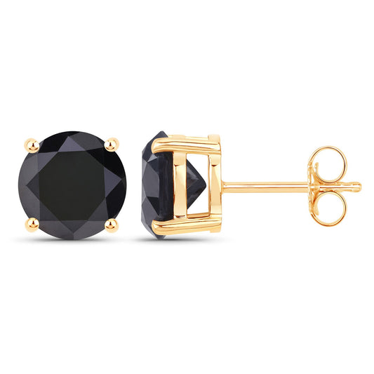 3.48 Carat Genuine Black Diamond 14K Yellow Gold Earrings - view 2