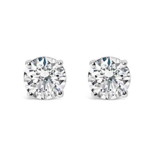 Pendientes solitario clásicos de oro blanco de 14 quilates con diamantes blancos cultivados en laboratorio de talla brillante redonda de 1,0 quilates (color F-G, claridad VS1-VS2)
