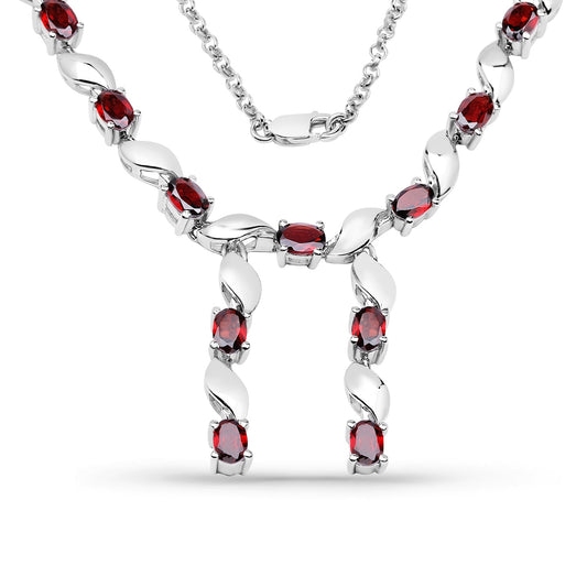 Collar de Plata de Ley .925 con Granate Genuino de 7.65 Quilates