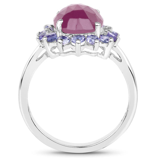 Anillo de plata de ley .925 con zafiro rosa genuino y tanzanita de 5.53 quilates