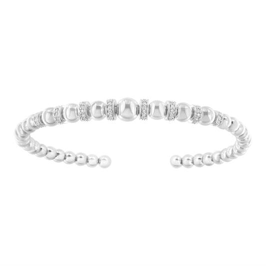 Pulsera de brazalete rígido de plata de ley .925 con cuentas de bolas graduadas de diamante de 1/4 Cttw (color I-J, claridad I2-I3) - Se adapta a muñecas de hasta 7 1/2 pulgadas