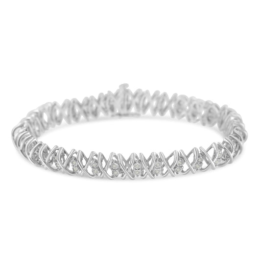 Pulsera X-Link de plata de ley con diamantes talla rosa (1 cttw, color I-J, claridad I2-I3)