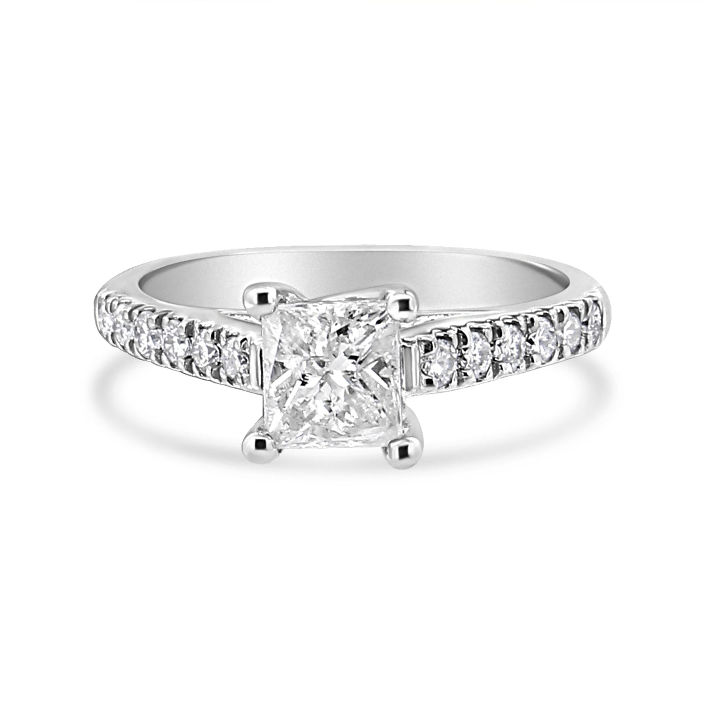 Anillo de compromiso clásico con diamante princesa engastado en 4 puntas de oro blanco de 14 quilates, 1 1/5 quilates (color I1-I2, claridad H-I), talla 7