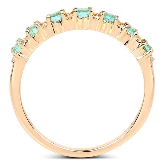 Anillo de oro amarillo de 14 quilates con esmeralda zambiana auténtica de 0,41 quilates y diamantes blancos
