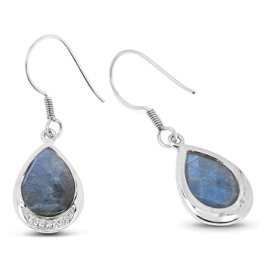 9.13 Carat Genuine Labradorite And White Topaz .925 Sterling Silver Earrings - view 2