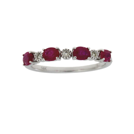 Anillo de moda de oro blanco de 14 quilates con diamantes y rubí de 1,08 ct