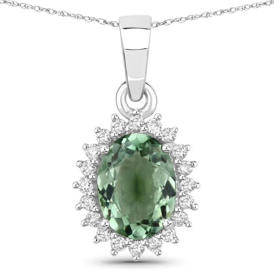 Colgante de oro blanco de 14 quilates con turmalina verde genuina de 1,39 quilates y diamantes blancos