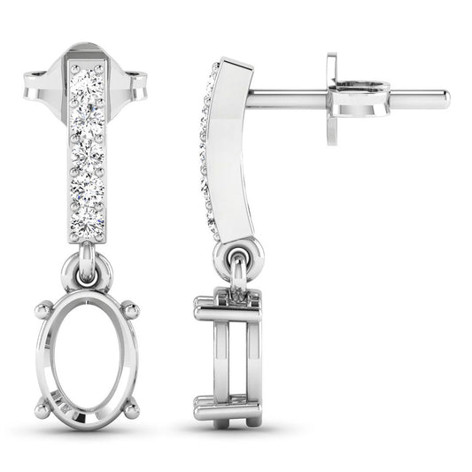 Pendientes de oro blanco de 14 quilates con montura de diamantes blancos genuinos de 0,14 quilates - admiten gemas ovaladas de 7x5 mm