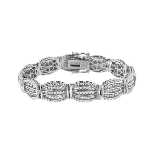 Pulsera de tenis estilo Art Déco de plata de ley .925 con diamantes engastados en garra de 3.0 Cttw (color I-J, claridad I2-I3) - 7.25"