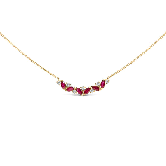 Collar de oro amarillo de 14 quilates con rubí rojo y diamante en línea (color I-J, claridad SI2-I1) - 45,72 cm