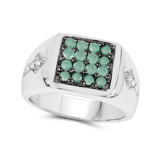 Anillo de plata de ley .925 con esmeralda genuina de 0,60 quilates y diamantes blancos