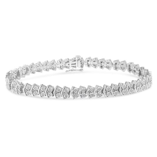 Pulsera de tenis de plata de ley .925 de 1,0 Cttw con diseño de espiga y 2 flechas entrelazadas (color I-J, claridad I3) - 7 pulgadas