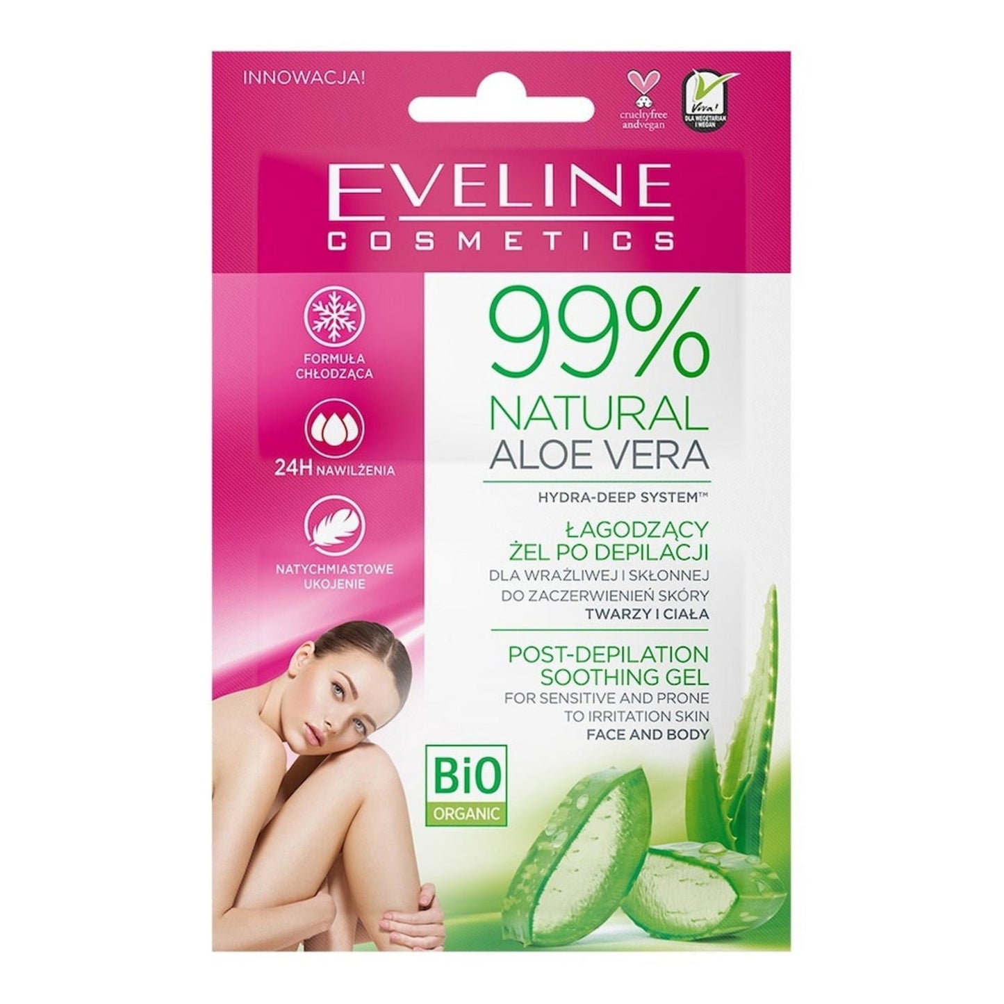 Set Duo, Eveline Cosmetics, 99% Natural Aloe Vera, Soothing, Body Post-Shaving Gel, Face and body, 2 pcs, 10 ml