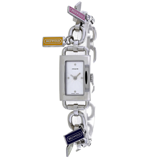 Coach para mujer de acero inoxidable plateado con esfera blanca