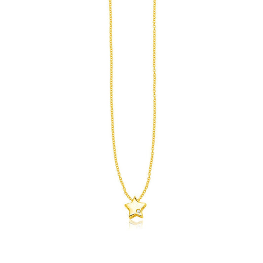 Collar de estrella pulida de oro amarillo de 14k con diamante